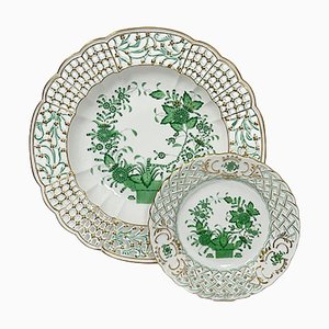 Green Wall Decoration Plates in Porcelain, Set of 2