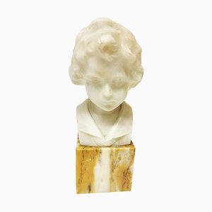 Small Alabaster Bust on Marble Base by Daniel Greiner, Germany, 1900