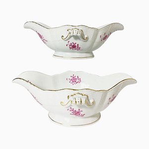 Salseras Chinese Bouquet de porcelana de frambuesa de Herend Hungary. Juego de 2