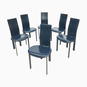 Blue Leather Lara Dining Chairs by Giorgio Cattelan, Italy, Set of 6