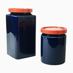 Blue and Red Stock Jars from Arabia Finland, 1949-1954, Set of 2