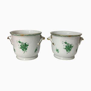 Grands Pots Bouquet Apponyi en Porcelaine Verte de Herend Hongrie, Set de 2