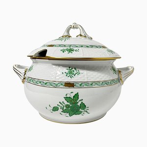 Chinese Bouquet Apponyi Green Porcelain Soup Tureen with Handles from Herend