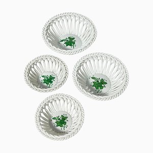 Paniers Bouquet Apponyi en Porcelaine Verte de Herend Hongrie, Set de 4