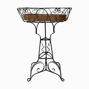 Tavolo Art Nouveau in ferro battuto con vassoio in rame, inizio XX secolo
