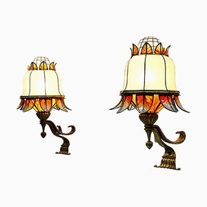 Large Stained Glass Wall Lamps, Set of 2