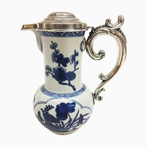 18th Century Chinese Kangxi Blue and White Porcelain and Silver Jug, 1662-1722