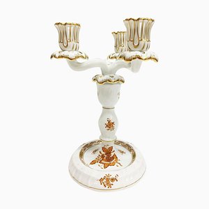Chinese Bouquet Apponyi Rust Porcelain Candleholders from Herend Hungary, Set of 2