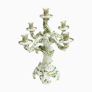 Grand Candélabre Style Baroque en Porcelaine Verte et Dorée de Herend Hongrie