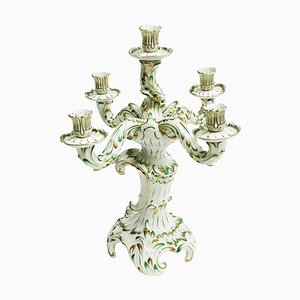Large Baroque Style Green and Gold Porcelain Candelabra from Herend Hungary