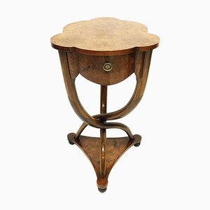 Burr Walnut Side Table with Curved Legs, 20th Century