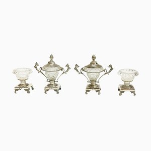 Silver & Crystal Serving Set with 2 Small Candy Dishes and 2 Salt Cellars, Set of 4