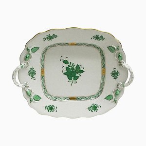 Plato de servicio Chinese Bouquet Apponyi de porcelana verde con asas de Herend