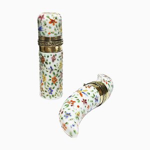 Frascos de perfume pequeños de porcelana esmaltada, siglo XIX. Juego de 2