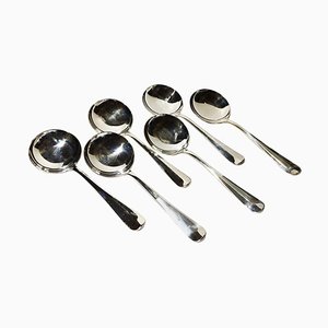 Dutch Silver Haags Praise Bouillon Spoons, Voorschoten, Set of 6