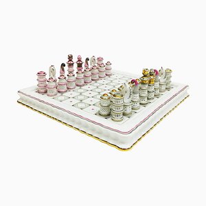 Porcelain Limited Edition Chess Set With Board in Blue Case from Herend, Hungary, 2006, Set of 35