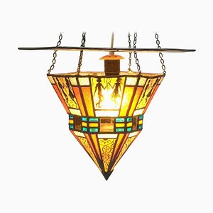 Art Deco Deckenlampe aus Buntglas