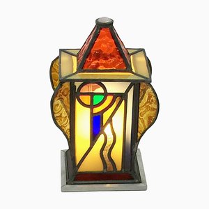 Art Deco Square & Organic Shaped Stained Glass Table Lamp