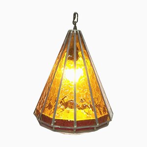 Orangefarbene Deckenlampe aus Buntglas, 1930er