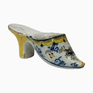 Small 18th Century Polychrome Earthenware Shoe Slippery from Makkum, Netherlands