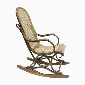 Bended Beechwood Rocking Chair With Rattan Seat, 1900s