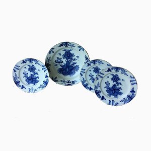 Large 18th Century Dutch Blue Charger & Plates from Delft, Set of 4
