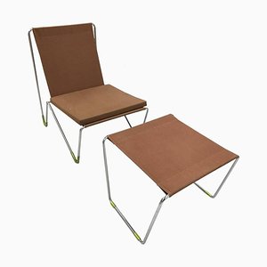 Brown Bachelor Chair & Stool by Fritz Hansen for Panton Verner, 1950s, Set of 2