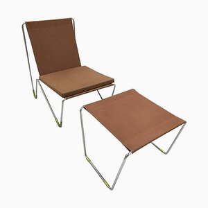 Set of Brown Bachelor Chair & Stool by Panton Verner for Fritz Hansen, 1950s