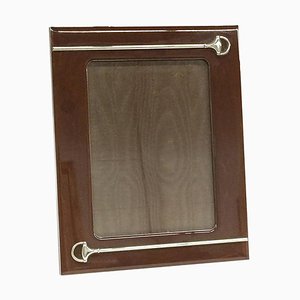 Italian Brown Lacquered Picture Frame With Silver Plated Horsebit from Gucci