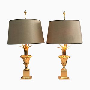 Italian Gilt Metal Side Table Lamps from Maison Charles, 1970s, Set of 2