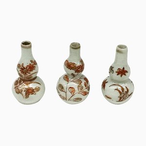 Small Chinese Red Iron & Gilt Double-Gourd Vases, Kangxi, Set of 3
