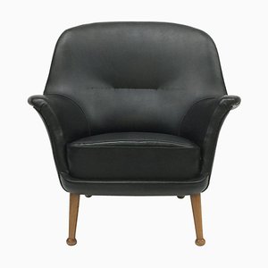 Fauteuil Vintage en Skaï avec Pieds en Teck, 1950s