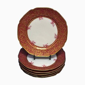 Red & Gold Plates from Havilland & Co, Limoge, France, Set of 6
