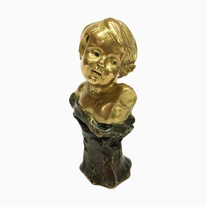Small French Gilded Bronze Bust by Rene De Saint-Marceaux, 1897
