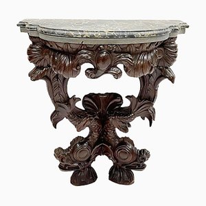 18th-19th Century Dolphin Console Table with Marble Top