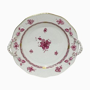 Chinese Bouquet Raspberry Porcelain Round Dish or Chop Plate from Herend Hungary