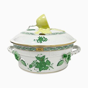 Small Chinese Bouquet Apponyi Green Porcelain Tureen with Handles from Herend