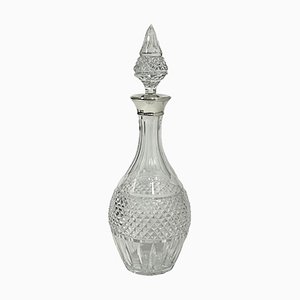 Diamond Cut Crystal Decanter with Stopper and Silver Collar, London, 1978