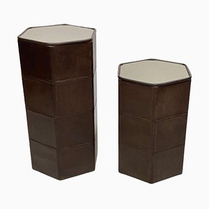 Brown Stitched Leather Side Tables from De Sede, Set of 2