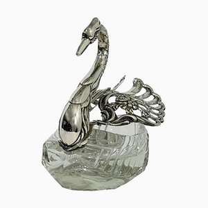 Cesto a forma di cigno in argento e cristallo di Albert Bodemer, Germania