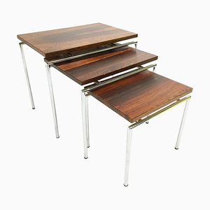 Dutch Veneered Wood and Chrome Nesting Tables, 1960s, Set of 3