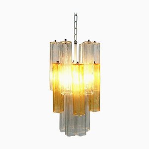 Tronchi Chandelier with 2-Tone Murano Glass Tubes by Toni Zucchini for Venini, Italy