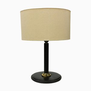 Italian Black Leather Table Lamp in the Style of Jacques Adnet