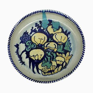 Dutch Art Deco Hand-Turned and Painted Mushroom Plate from CJ Lanooy, 1925