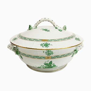 Sopera Bouquet Apponyi china de porcelana verde con asas de Herend