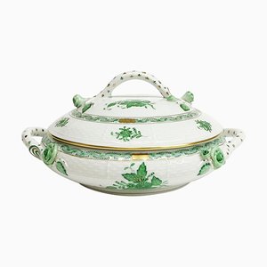 Sopera Bouquet Apponyi china de porcelana verde con asas de Herend