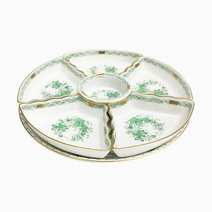 Set de Hors d'Oeuvres en Porcelaine Verte de Herend, Inde, Set de 7