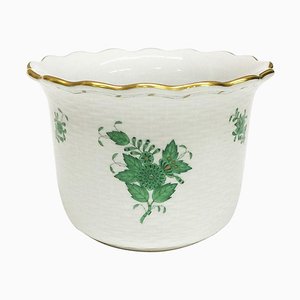 Chinese Bouquet Apponyi Green Porcelain Cachepot from Herend