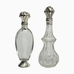 Frascos de perfume holandeses de plata y cristal, siglo XIX. Juego de 2