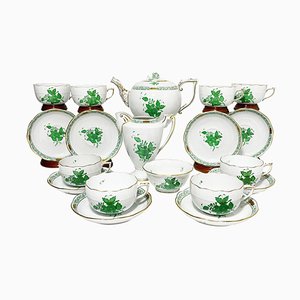 Chinese Bouquet Apponyi Green Porcelain Tea Set from Herend Hungary, Set of 11